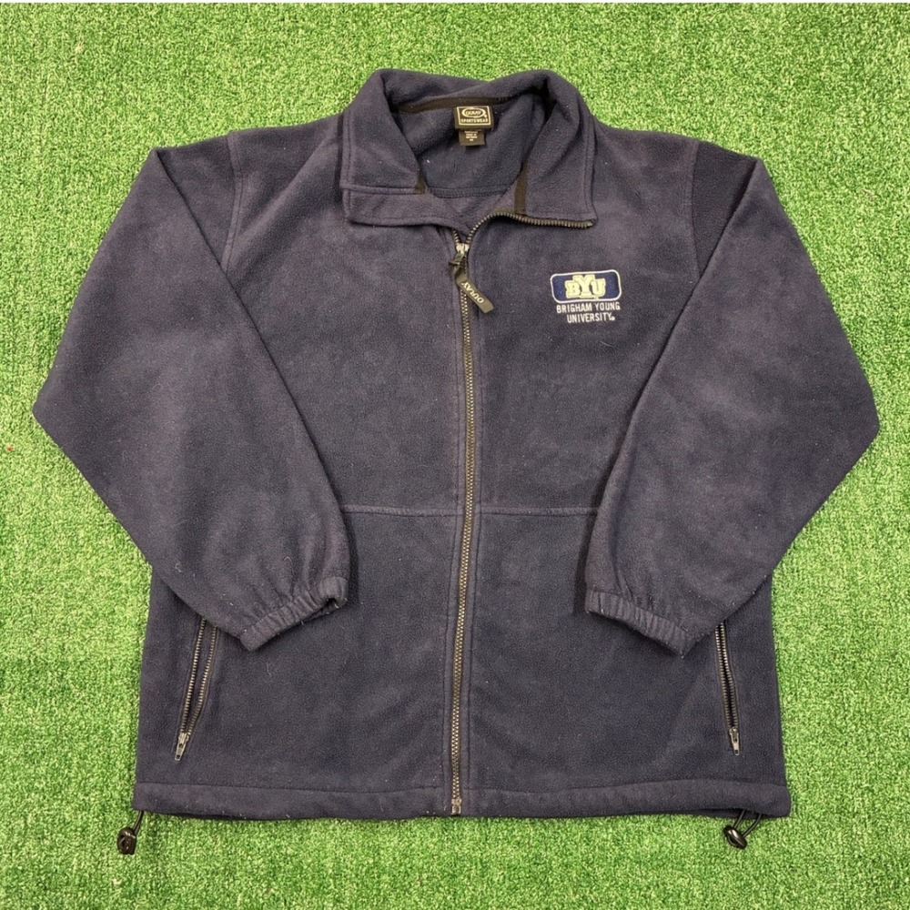Vintage Brigham Young University Fleece Jacket Full Zip Navy Blue